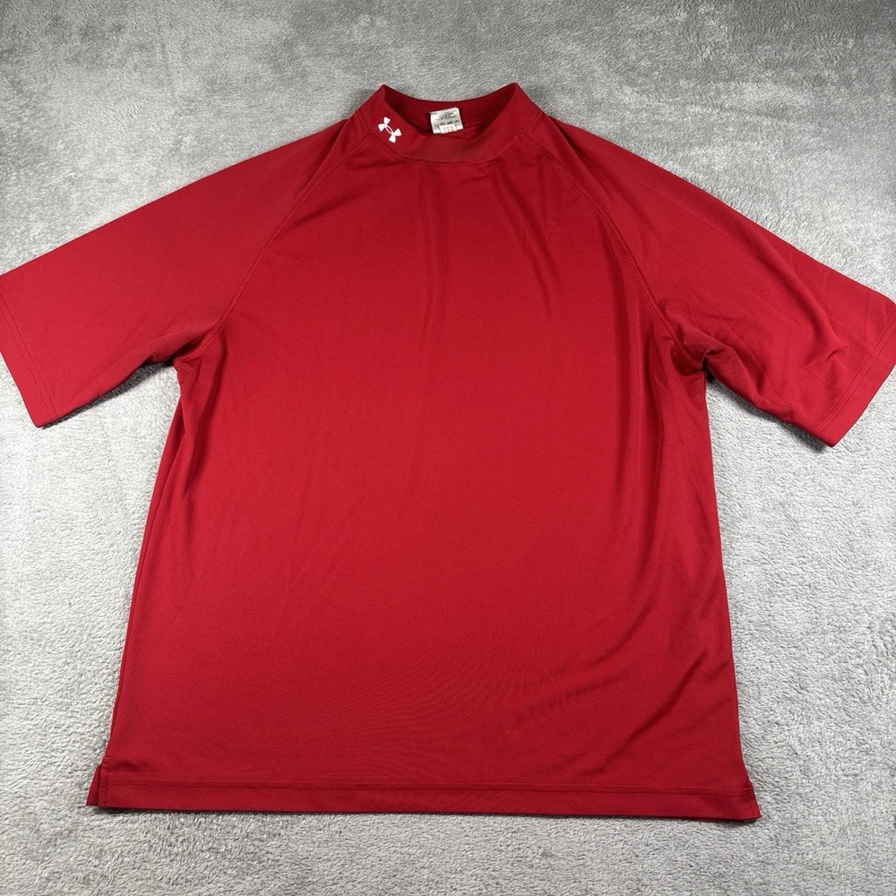 Under Armour Fitted Shirt Men's Size MD Red Mock Neck Short Sleeve